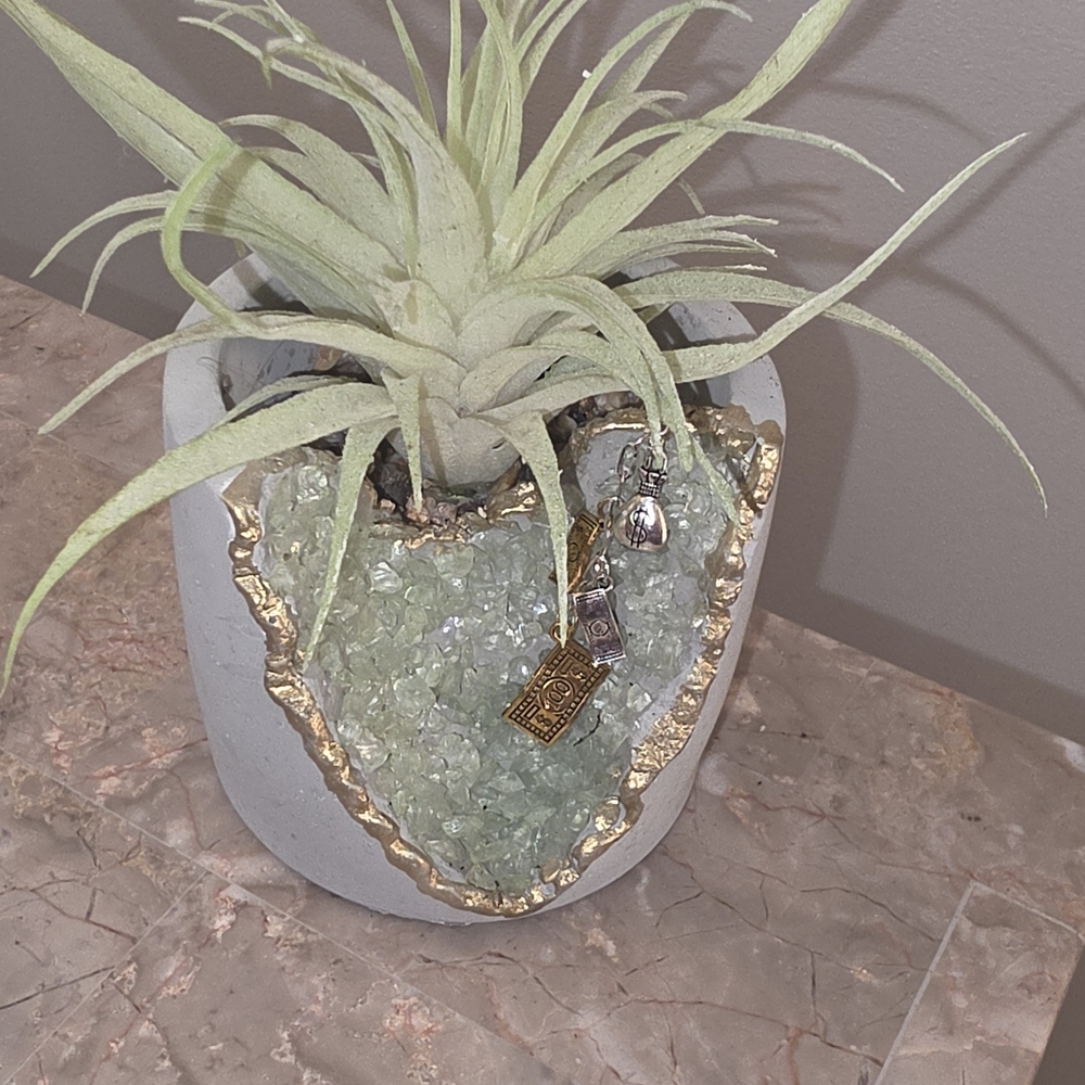 Money Tree Planter with Green Crystal Accent